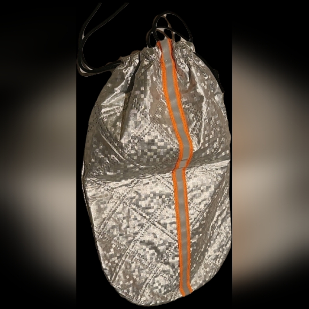 Silver Quilted Bag with Orange Stripe